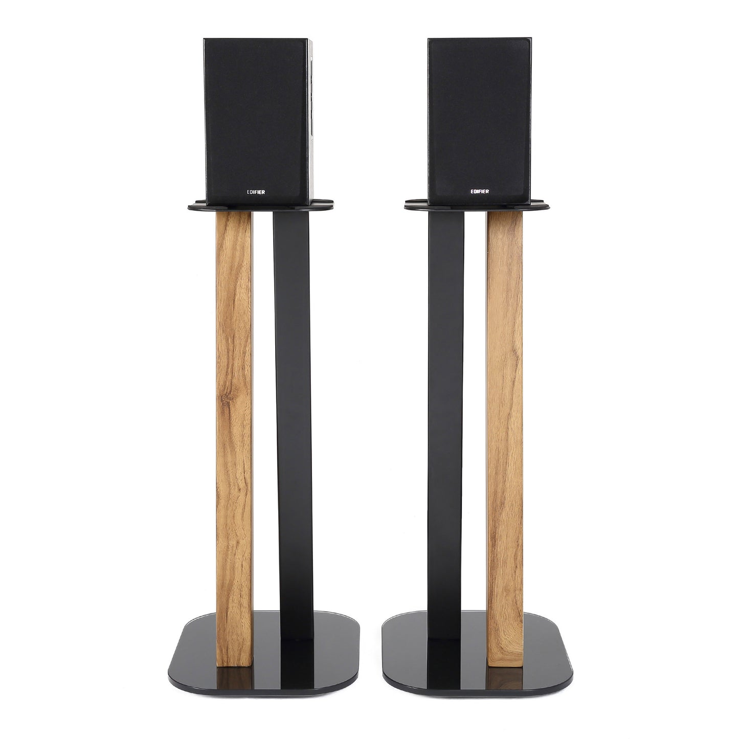 EXIMUS One Pair Fixed Height Universal Speaker Floor Stands - Oak Black - 600 Series