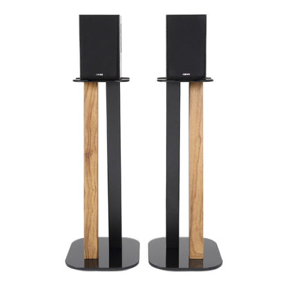 EXIMUS One Pair Fixed Height Universal Speaker Floor Stands - Oak Black - 600 Series
