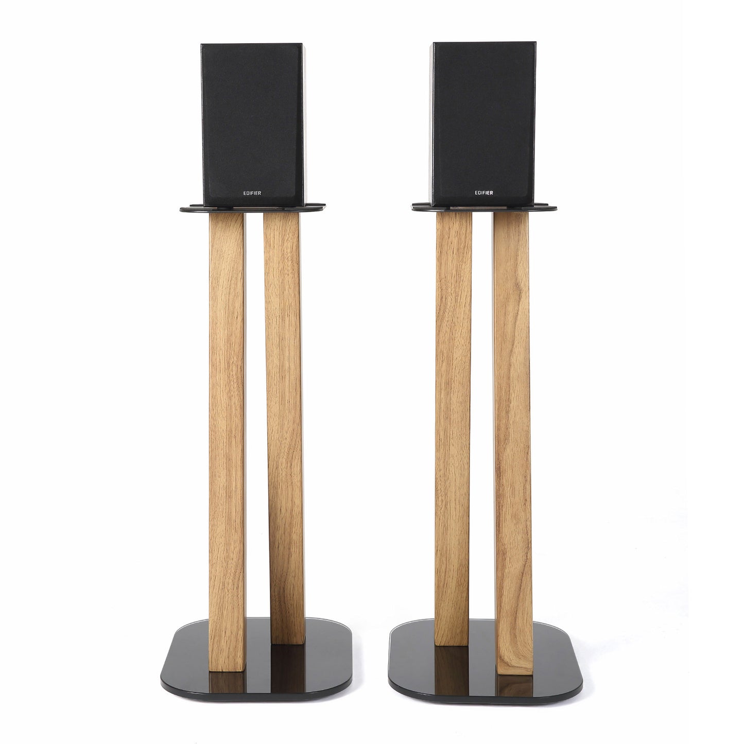 EXIMUS One Pair Fixed Height Universal Speaker Floor Stands - Oak - 600 Series