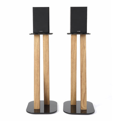 EXIMUS One Pair Fixed Height Universal Speaker Floor Stands - Oak - 600 Series