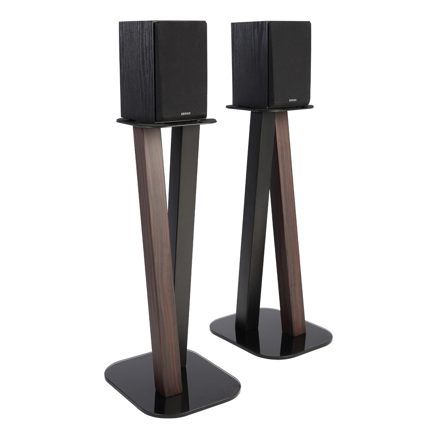 EXIMUS One Pair Fixed Height Universal Speaker Floor Stands - Espresso Black - 600 Series