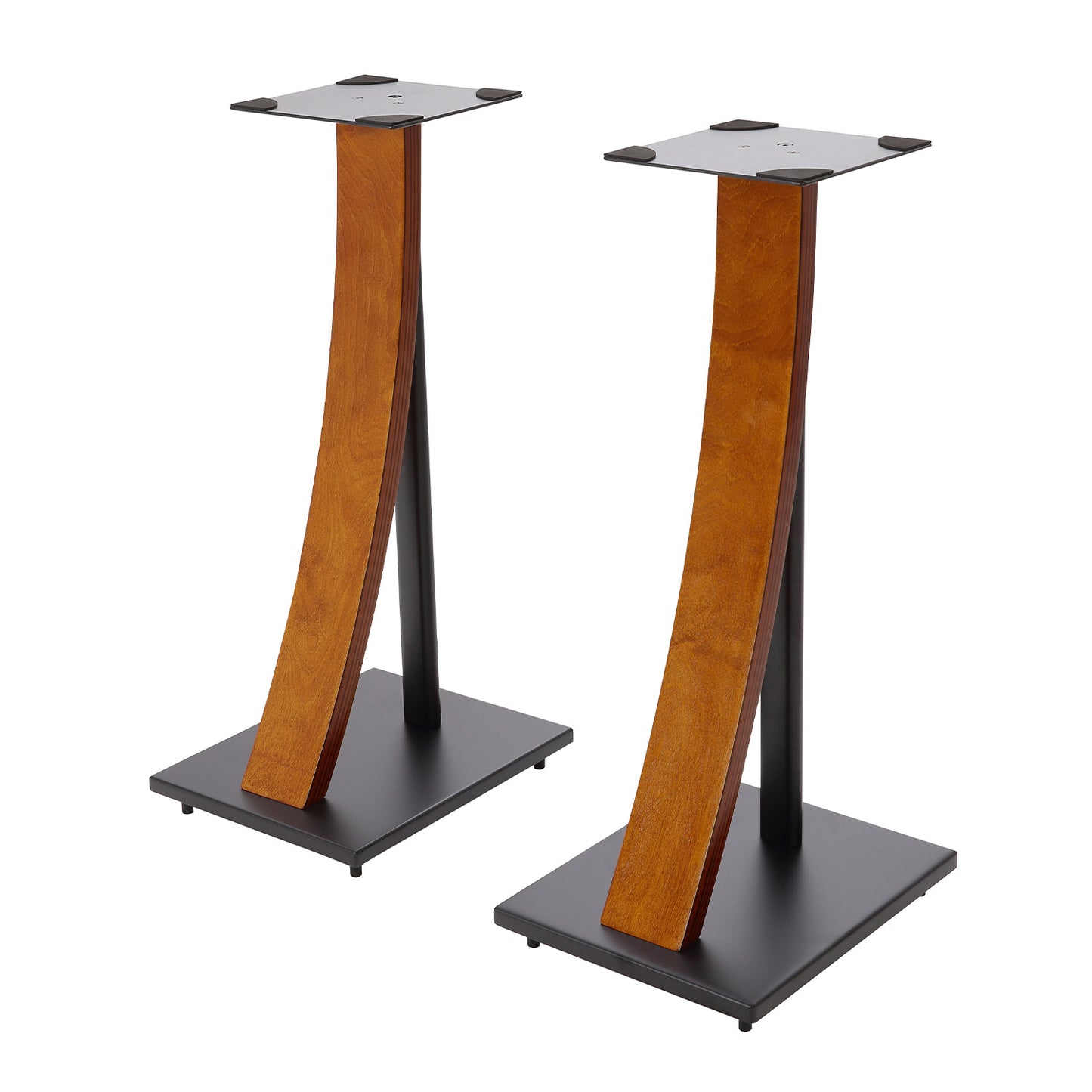 EXIMUS One Pair Fixed Height Universal Speaker Floor Stands with Real Wood - Walnut - 290 Series