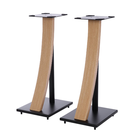 EXIMUS One Pair Fixed Height Universal Speaker Floor Stands with Real Wood - Oak - 290 Series