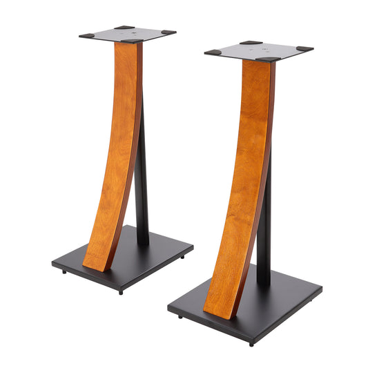 EXIMUS One Pair Fixed Height Universal Speaker Floor Stands with Real Wood - Cherry - 290 Series