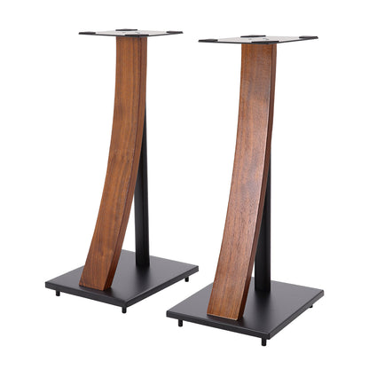 EXIMUS One Pair Fixed Height Universal Speaker Floor Stands with Real Wood - Espresso (290 Series)