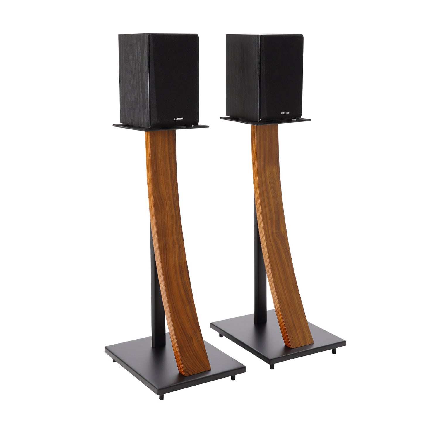 EXIMUS One Pair Fixed Height Universal Speaker Floor Stands with Real Wood - Espresso (290 Series)