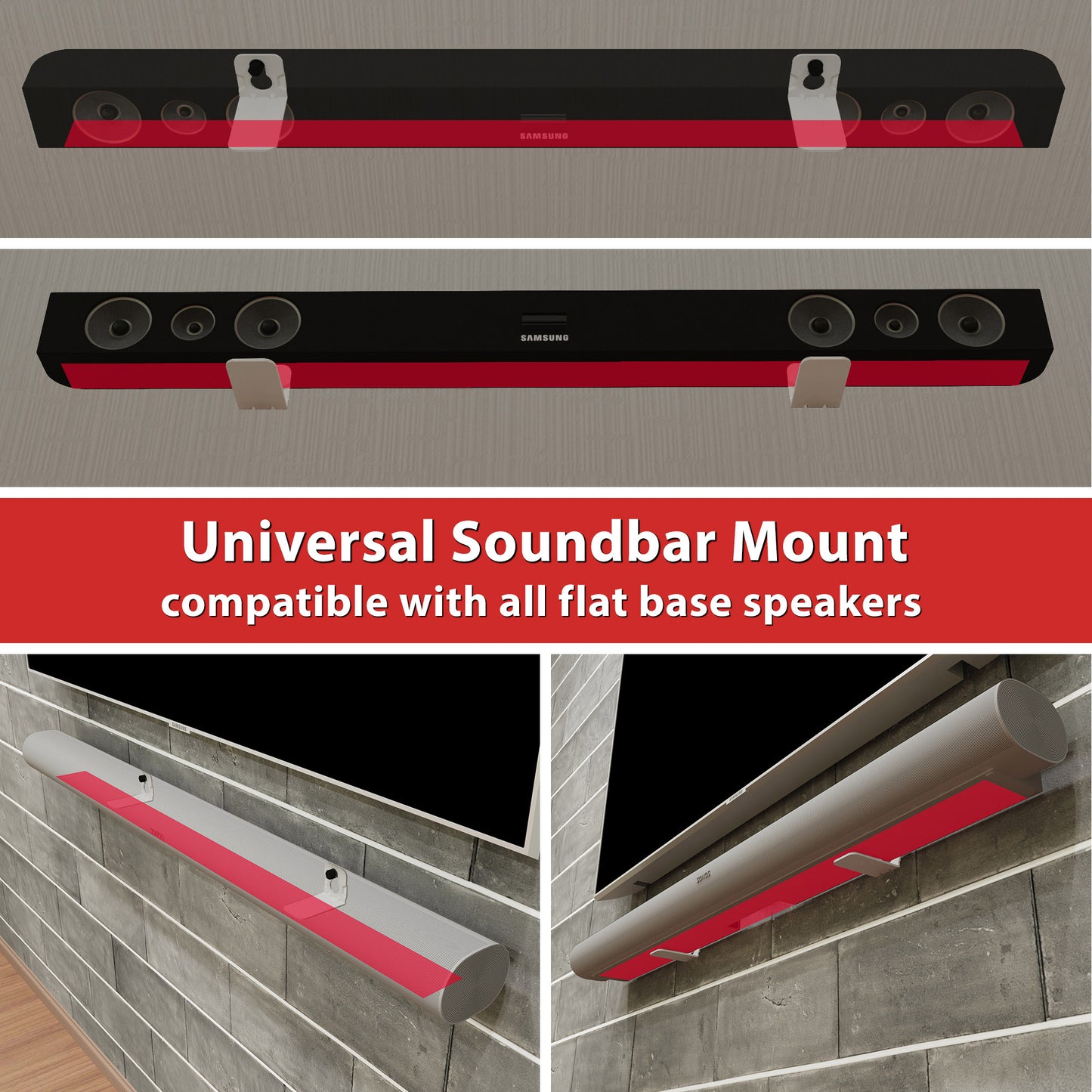 EXIMUS Heavy-Duty Universal Soundbar Wall Mount Brackets - 2 Piece Set - White
