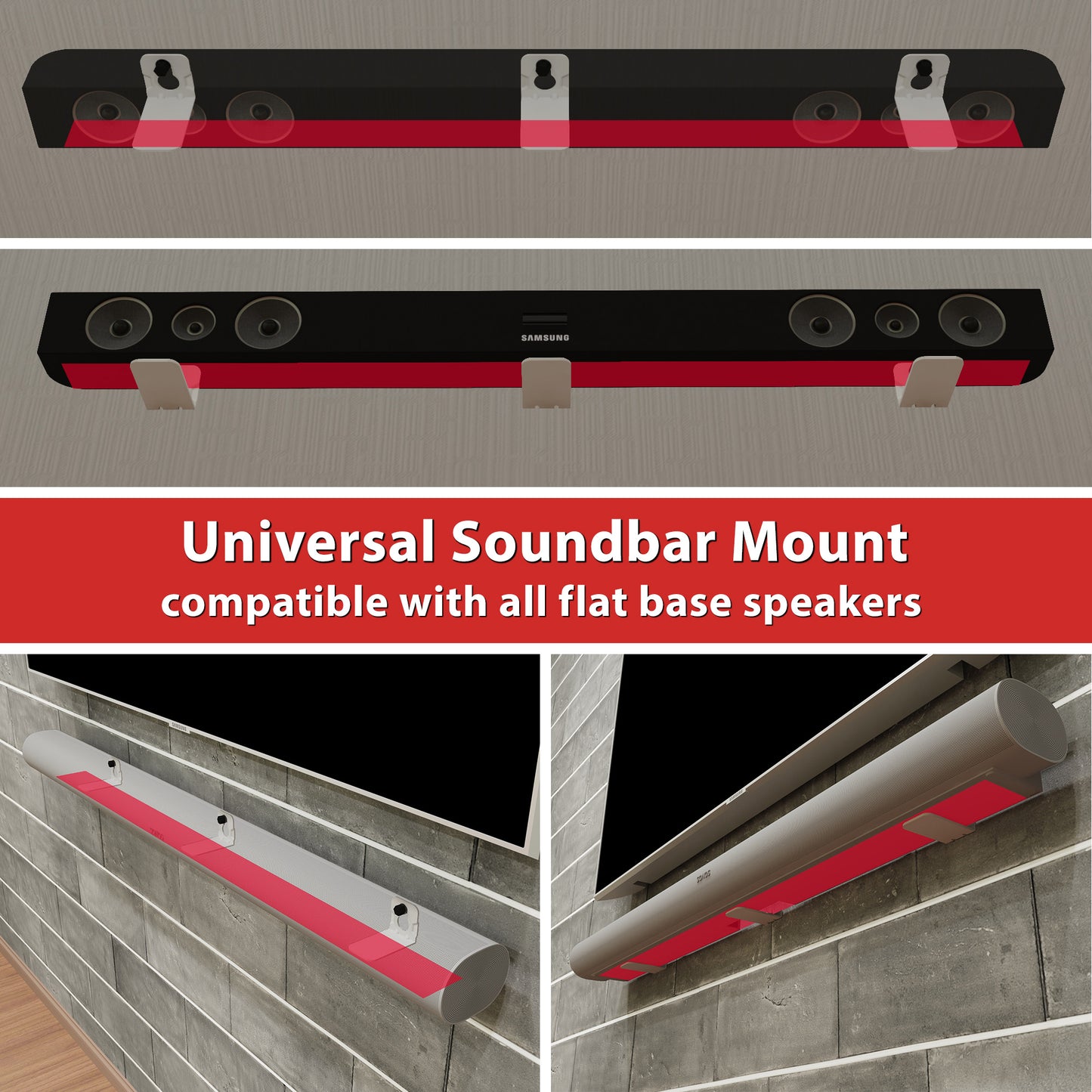 EXIMUS Heavy-Duty Universal Soundbar Wall Mount Brackets - 3 Piece Set - White