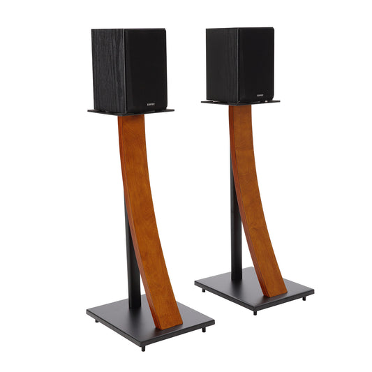 EXIMUS One Pair Fixed Height Universal Speaker Floor Stands with Real Wood - Walnut - 290 Series