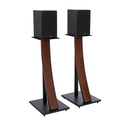 EXIMUS One Pair Fixed Height Universal Speaker Floor Stands with Real Wood - Espresso - 290 Series