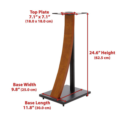 EXIMUS One Pair Fixed Height Universal Speaker Floor Stands with Real Wood - Walnut - 290 Series