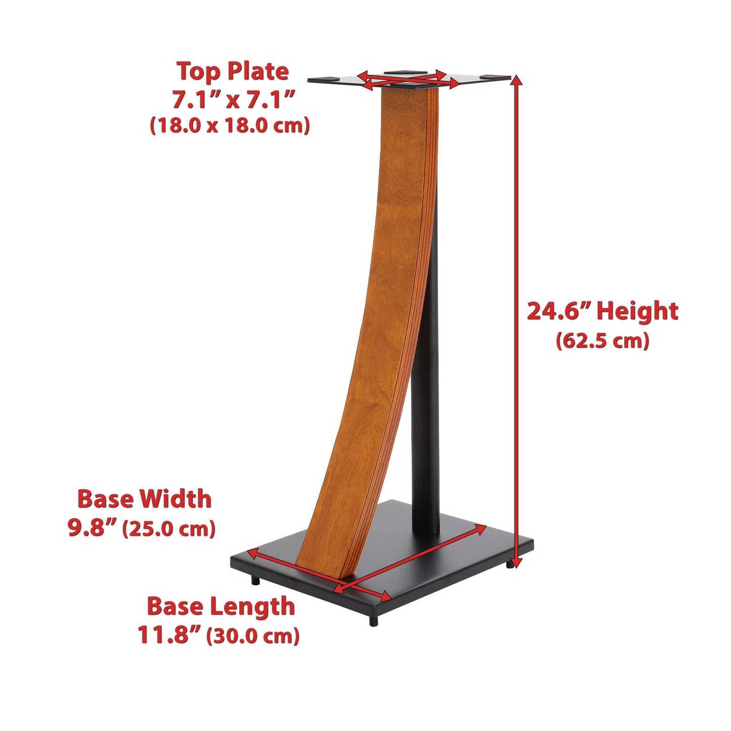 EXIMUS One Pair Fixed Height Universal Speaker Floor Stands with Real Wood - Walnut (290 Series)