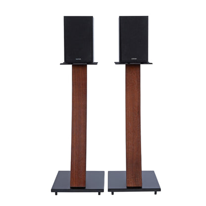 EXIMUS One Pair Fixed Height Universal Speaker Floor Stands with Real Wood - Espresso - 290 Series