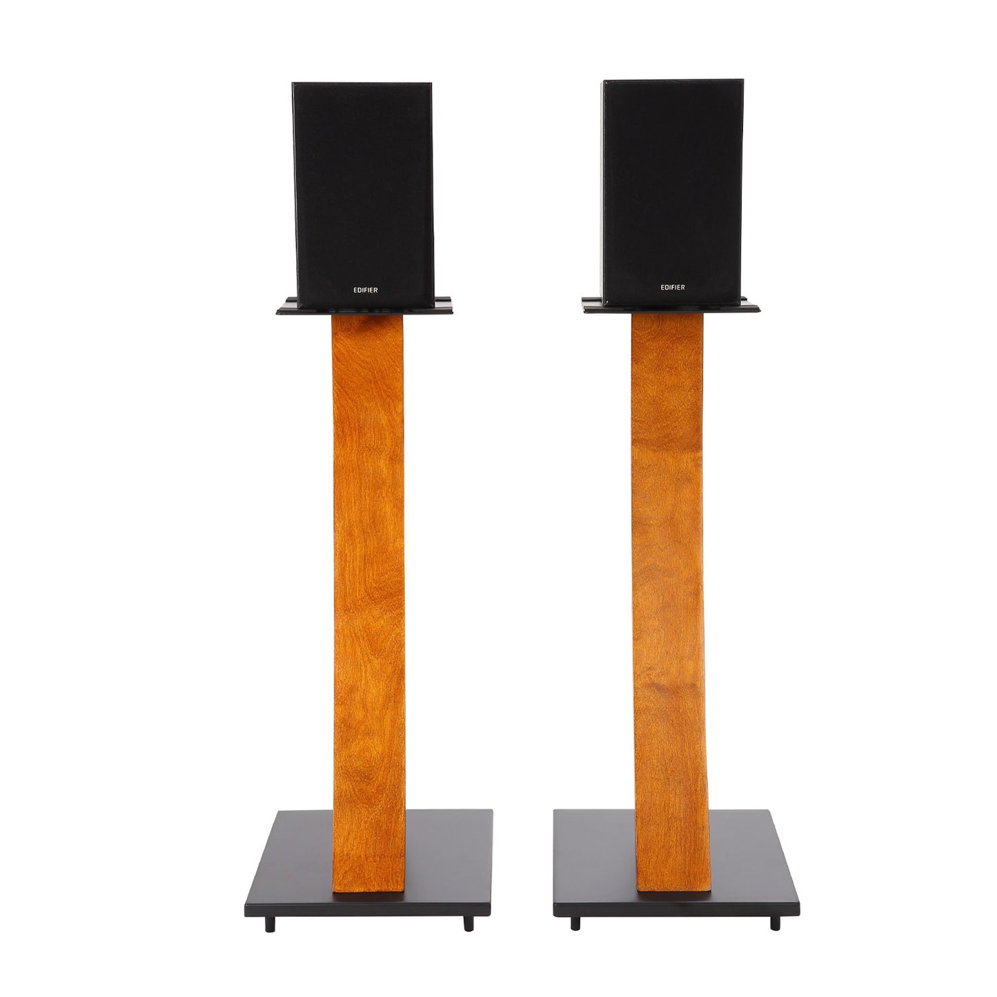 EXIMUS One Pair Fixed Height Universal Speaker Floor Stands with Real Wood - Cherry - 290 Series