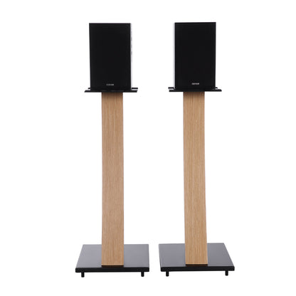 EXIMUS One Pair Fixed Height Universal Speaker Floor Stands with Real Wood - Oak - 290 Series