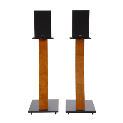 EXIMUS One Pair Fixed Height Universal Speaker Floor Stands with Real Wood - Walnut - 290 Series