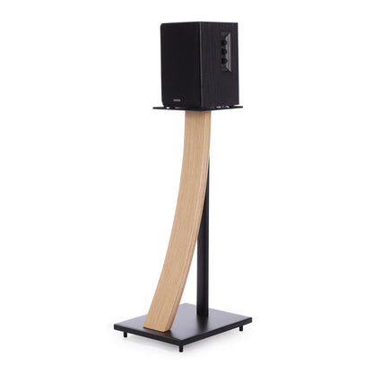 EXIMUS One Pair Fixed Height Universal Speaker Floor Stands with Real Wood - Oak - 290 Series