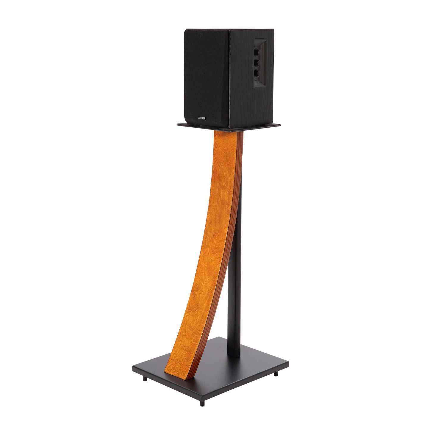 EXIMUS One Pair Fixed Height Universal Speaker Floor Stands with Real Wood - Cherry - 290 Series