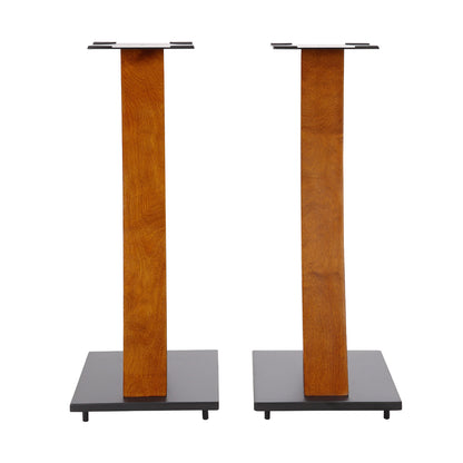 EXIMUS One Pair Fixed Height Universal Speaker Floor Stands with Real Wood - Walnut - 290 Series