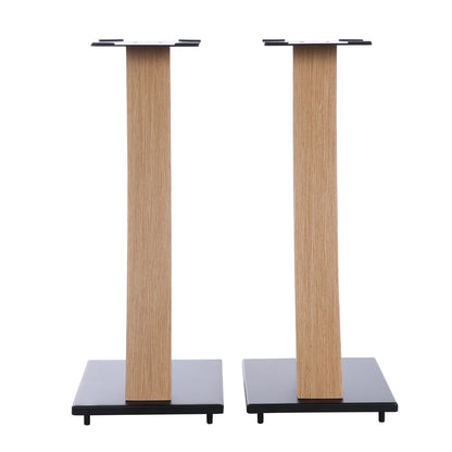EXIMUS One Pair Fixed Height Universal Speaker Floor Stands with Real Wood - Oak - 290 Series