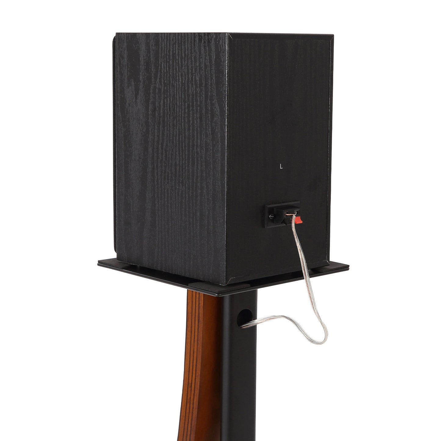 EXIMUS One Pair Fixed Height Universal Speaker Floor Stands with Real Wood - Walnut - 290 Series