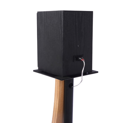 EXIMUS One Pair Fixed Height Universal Speaker Floor Stands with Real Wood - Oak - 290 Series